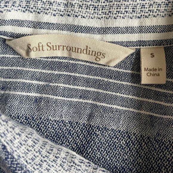 Soft Surroundings Button-Up Tunic Women Size S Blue Stripe Linen-Cotton Blend - Picture 3 of 15